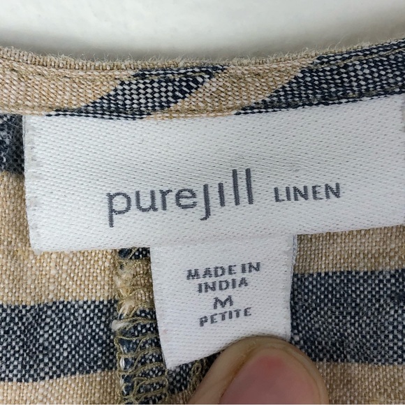 JJill PureJill Medium Petite 100% Linen Dress Striped Midi A line Pockets *Flaws - Picture 2 of 8